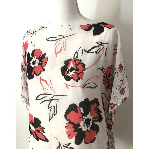 NWT Calvin Klein Chiffon Kaftan Blouse Size S White Floral Print Tunic Top - Picture 7 of 10